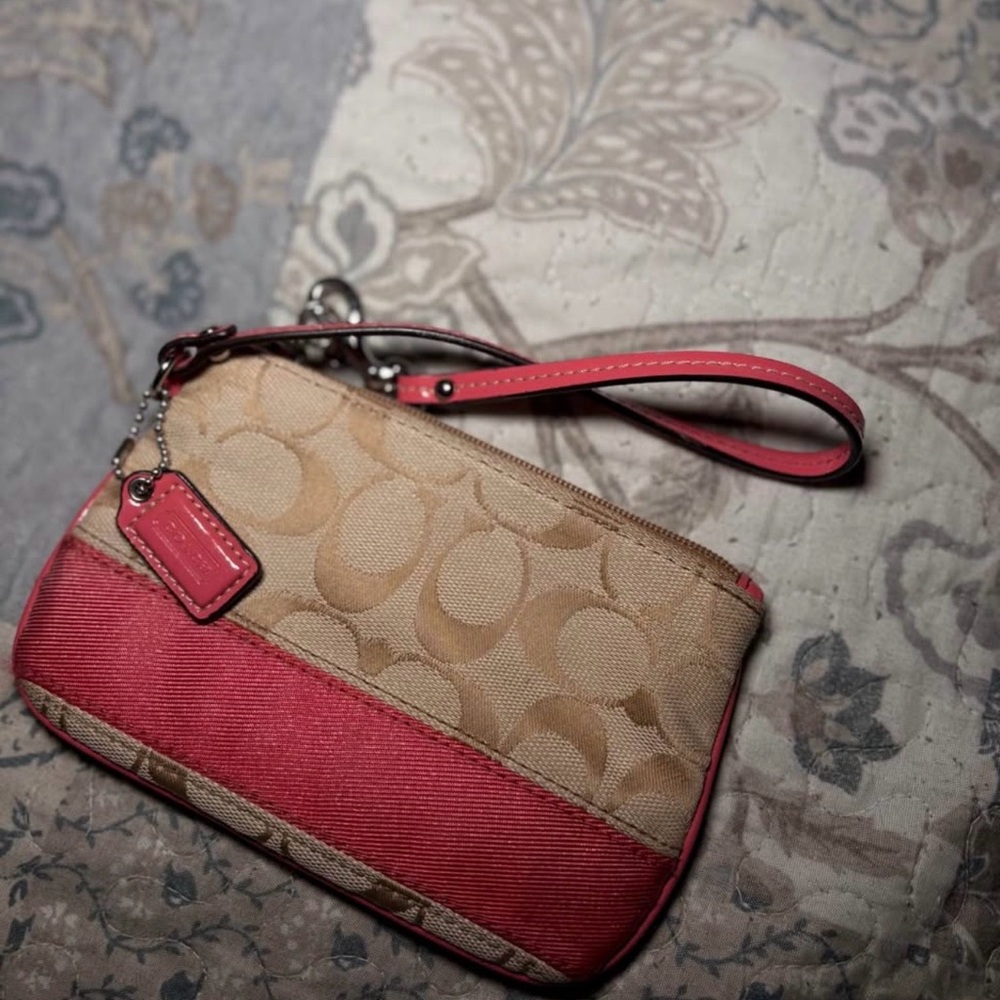 Coach Tan and Pink Wristlet